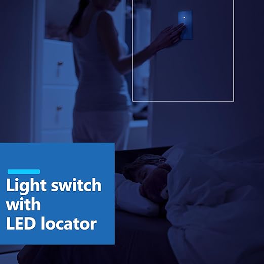 LIDER Minimalist Design Matte Finish Lighted Decorator Switch with Wall Plate, Frameless Paddle Light Switch with Locator Light, Single Pole, Grounding Screw, 15A 125V, UL Listed, White, 10 Pack