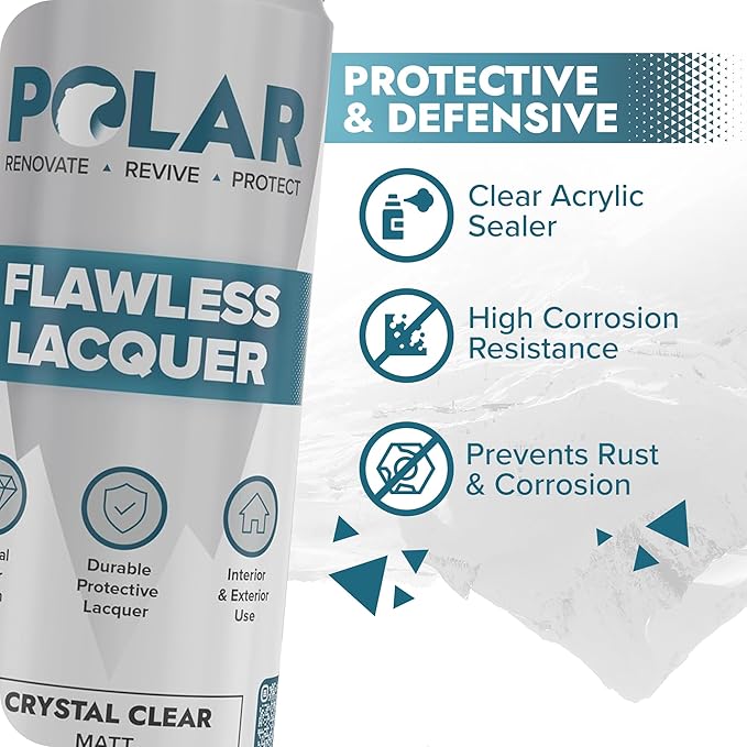 Polar Clear Matte Flawless Lacquer Spray - 2 x 13.5 Fl Oz - Clear Coat Spray Paint - Non-Yellowing & Scratch Resistant - Interior & Exterior Surfaces for Wood, Metal, Plastics, Glass & Ceramics