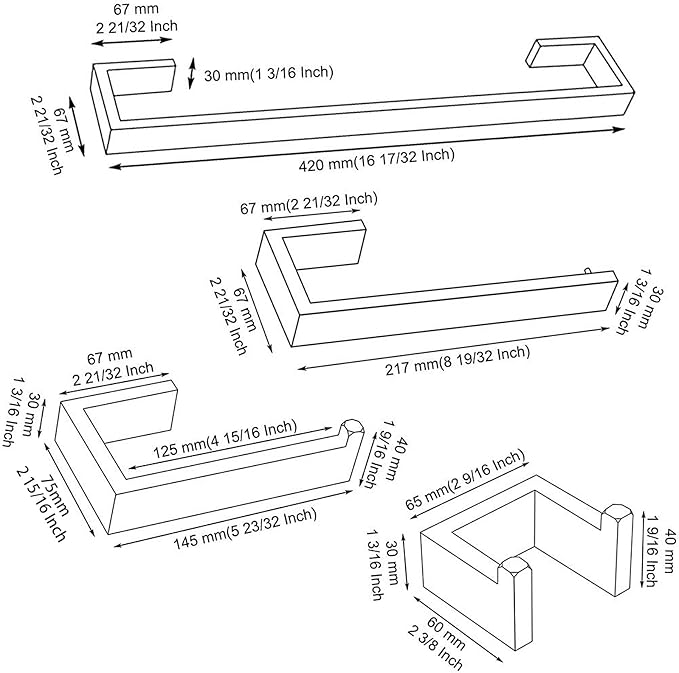 TNOMS 4 Pieces Bathroom Hardware Accessories Set Black Towel Bar Towel Holder Robe Hook Toilet Paper Holder Stainless Steel,Q8-P4BK