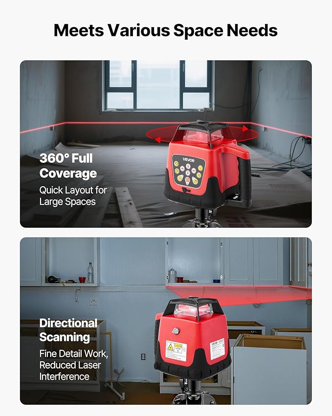 VEVOR Rotary Laser Level Kit, 1650ft 360-Degree Self Leveling Red Horizontal Laser Transit,with Tripod,Receiver,Remote Control, Scale,Toolcase, IP66 Waterproof, 0.80in/100ft Precision for Construction