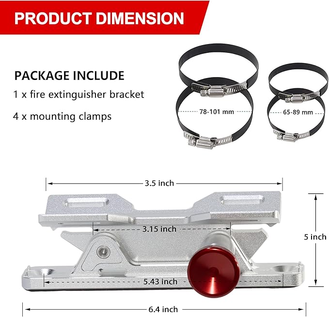 Quick Release Fire Extinguisher Mount - Aluminum Adjustable UTV Roll Bar Fire Extinguisher Holder Mounting Bracket for Jeep Wrangler TJ JK JL JKU Polaris RZR Ranger Cam-Am X3, Silver