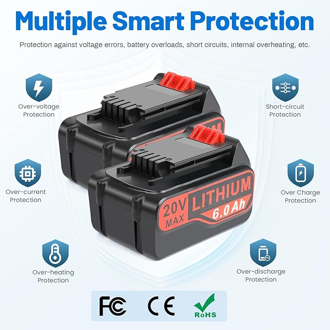 ARyee 4-Pack LBXR20 20V 6.0Ah Replacement for Black and Decker 20V Lithium Battery Compatible with LB20 LBX20 LBXR2020 LBX4020 LB2X4020 LBXR20-OPE LBX4020 LST220 Cordless Power Tools
