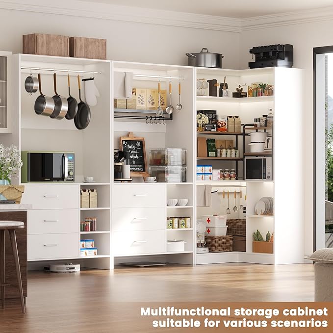 Aheaplus Closet System with 6 Drawers, 4 Hanging Rods & Corner Tower, Corner Closet System with Hanging, 92.6" L-Shaped Walk-In Wardrobe Organizer, 2000+ lbs Capacity, Set of 3, White