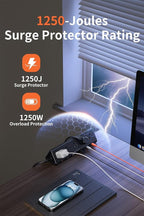 10 FT Desk Clamp Power Strip with 5 AC Outlets & 6 USB Ports PD 40W USB-C Fast Charging, 1250J Surge Protector, Fits 2.6 in top Edge Black