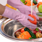 Bamllum Rubber Cleaning Gloves - 2 Pairs Latex Free Kitchen Cleaning Gloves with Cotton Liner- Household Dishwashing Gloves, Non- Slip Waterproof (Large, Blue+Pink)