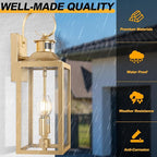 20" Gold Motion Sensor Outdoor Light, Large Dusk to Dawn Outdoor Lighting Fixture, Farmhouse Wall Mounted Porch Lamp, Waterproof Sconce Light for Outside Patio, 3 Modes/2-Light/1-Pack