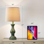 Seealle Farmhouse Table Lamps Set of 2 - Rustic Lamp for Bedroom Living Room, 22" Boho Bedside Lamps for Night Stands End Table Office Desk Lamp Nightstand with Linen Shades(Antique Green)
