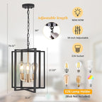 Black Gold Chandelier for Dining Room, Modern Farmhouse 3 Light Entryway Pendant Light Fixture Adjustable Geometric Industrial Rustic Foyer Light for Living Room Kitchen Island Hallway Bedroom
