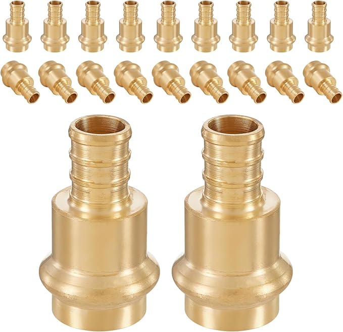 (Pack of 20) Seelink 1/2"Press x 1/2"Pex Crimp Coupling Brass Adapter, Press Fittings For Copper and Pex Pipe Connection(PEX1807344-20Pack)