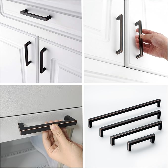 10 Pack Oil Rubbed Bronze Cabinet Pulls 3 3/4 Inch Stainless Steel Kitchen Cabinet Hardware Square Kitchen Handles for Cabinets Cupboard Handles Drawer Pulls