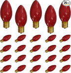 SUNSGNE 25 Pack C9 Red Christmas Light Bulbs, 7 Watt Red Incandescent Christmas Replacement Light Bulbs, E17 Intermediate Base