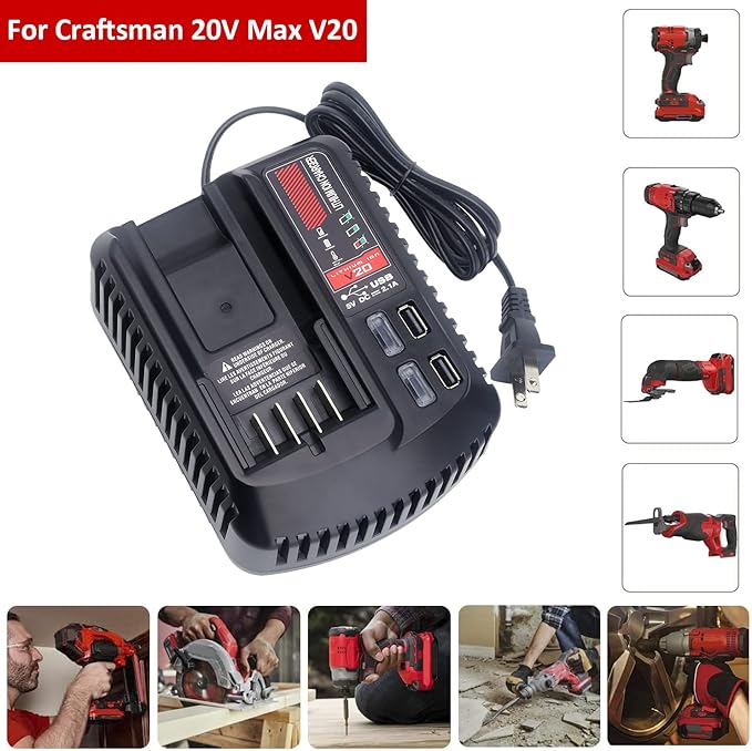 CMCB104 Replacement for 20V Craftsman V20 Lithium-ion Battery Charger CMCB100 CMCB101 CMCB124 CMCB102 for CMCB201 CMCB202 CMCB203 CMCB204 CMCB205 CMCB209 Power Tool Batteries