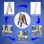 JADDUO Telescoping Ladder A Frame,12.5 Ft Compact Aluminum Extension Ladder,Portable Telescopic RV Ladder for Outdoor Camper Trips Motorhome with Tool Platform and Stabilizer Bar 330 lbs, Black Orange