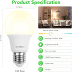 BUBO A19 LED Light Bulbs, 40 Watt Equivalent LED Bulbs, Natural White 3500K, 550 Lumens, E26 Standard Base, Non-Dimmable, 5W Natural White LED Bulbs for Bedroom Living Room Home Office, 3 Pack