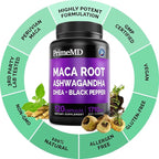 6-in-1 Organic Maca Root & Ashwagandha Capsules 1710mg w/DHEA & Black Pepper Fruit Extract - Maca Root Capsules for Women & Men - Stamina, Bone and Mood Support Supplement,120 Capsules (40 Servings)