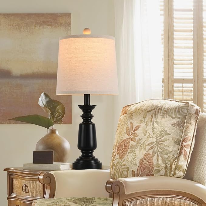 Terpsichore Lamps Set of 2 Modern Farmhouse Table Lamp Bedside Reading Lights Living Room End Lamps Bedroom Night Light,High 22.5 Inch,Matte Black,with Fabric Lamp Shade,Bulb Not Included