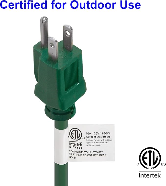 Clear Power 16 Gauge 3Prong Cords (16/3-3 Prong Grounded Plug, Green, 80 ft)