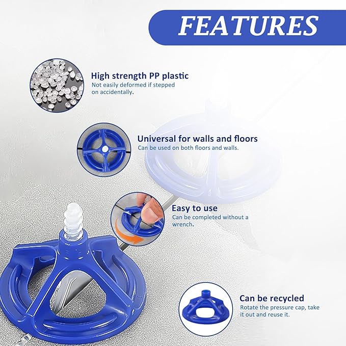 1/16'' Tile Leveling System with Rubber Mallet, 300 Pcs Tile Leveler Spacers Baseplates and 100 Pcs Reusable Caps, Tile Spacers Clips Kit for Professional Tile/Stone/Wall/Floor Installation