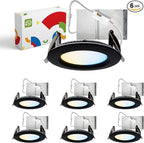 ASD Recessed Lighting 4 Inch, Round Commercial LED Downlight, Mini Panel Baffle Trim, 12W 120-277V, 5 CCT 2700K-5000K, Dimmable LED Ceiling Light Fixture, Black, ETL, 6 Pack