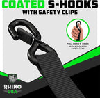 Rhino USA Ratchet Straps Heavy Duty Kit (4-Pack) - 1.6 Inch x 8 Feet (5,208lb Break Strength) - Ultimate Tie Down Straps with Safety S Hooks for Trucks, ATV, UTV, Motorcycle, Cargo & More - Black