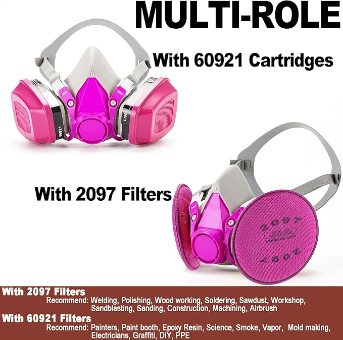 RANKSING Respirator Mask with Filters and Glasses to Against Dust Gases Fumes in Painting Spraying Sanding Orange/Pink