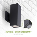 ASD 2 Light Square Outdoor Wall Light Fixture | 120W E26 Bulb Socket 120V ETL Cylinder Up Down Lights | LED/CFL/Incandescent Exterior Bulb Wall Sconce | Front Door, Porch, Patio | Black