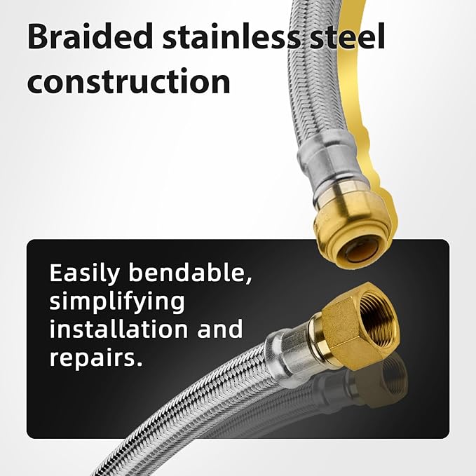 5 Pack Foskan 12-Inch Flexible Water Heater Connector Hose,with 3/4" Push-Fit x 3/4" FIP,Compatible with Copper, PEX, CPVC, and PE-RT Pipes for Water and Heating Use（12" Length）