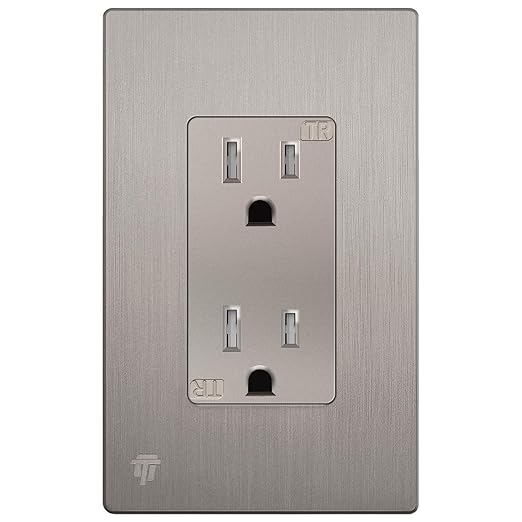 ENERLITES Elite Series Decorator Receptacle Outlet Child Safe Tamper-Resistant, Self-Grounding, Residential Grade, 15A 125V, UL Listed, Brushed Wall Plate Included, 61501-TR-NKWBP, Nickel