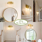 EMONG Gold Bathroom Light Fixtures, 2-Lights Brushed Brass Vanity Light with Clear Glass Shade, Modern Wall Sconces for Hallway, Farmhouse, Living Room