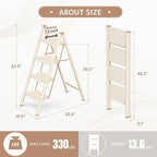 GameGem 4 Step Ladder Folding Step Stool with Wide Anti-Slip Pedal, 330LBS Capacity, Lightweight Portable Stepladder for Home and Kitchen Use, Cream Chocolate