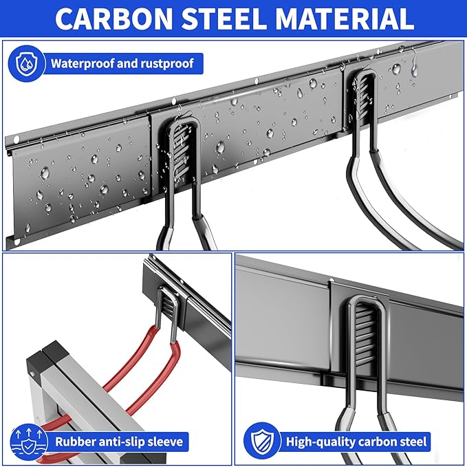 Shed Tool Organizer Wall Mount, 64inch Heavy Duty Garden Tool organizer Storage System, Easy Install With 10 Adjustable Hooks, For Garage, Basement, Shed, Workshop(Black)