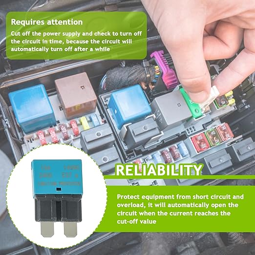 15A DC 12V-14V Auto Reset Circuit Breaker ATC/ATO Low Profile T1 Mini Blade Fuses Breakers for Car Trucks Marine Boat RV Solar and More,2 Pack