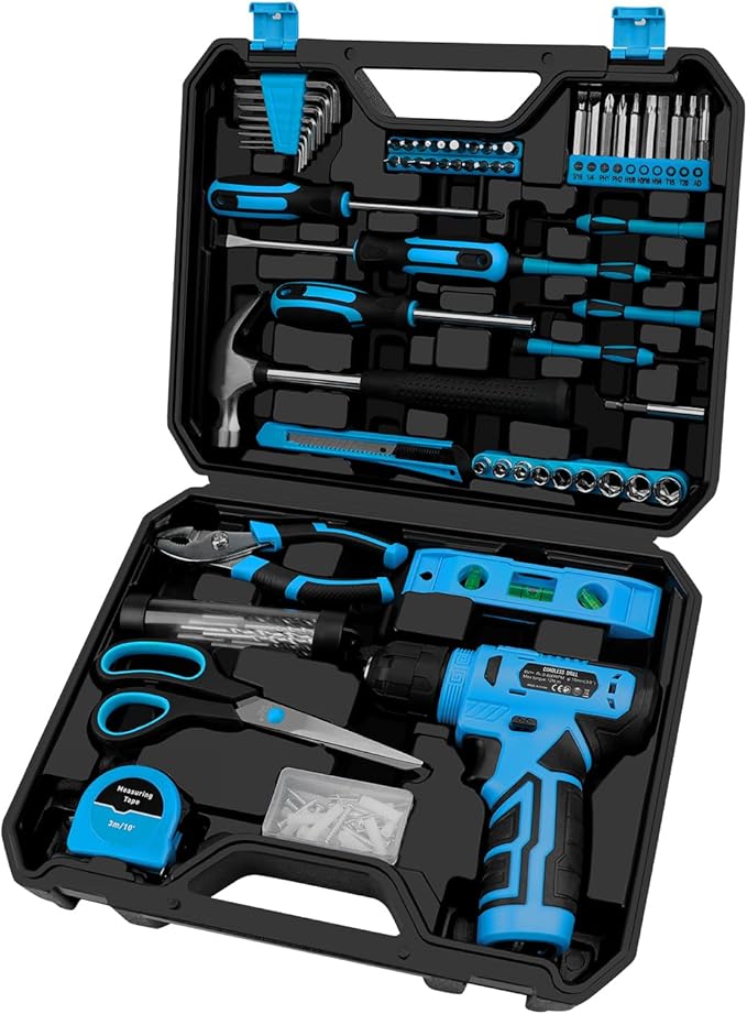 139-Piece Tool Set - Tool Kit with 8V Cordless Drill Driver in ToolBox Storage Case, General Household Drill Set for Home Repairs, Handyman, DIY Projects