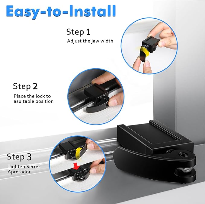 2 Pack Window Locks, Diecast Durable Design, Compatible with Horizontal and Vertical Window, Fit 1/16 inch(0.16cm) up to Wide Rail Easy Installation, Enhanced Safety (Black)