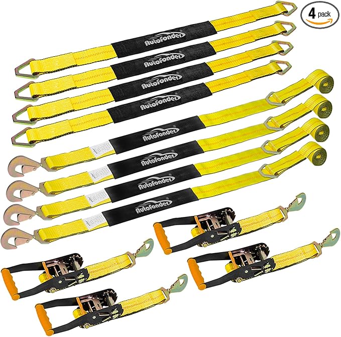 Complete Axle Straps Tie Down Kit 2" x10' Heavy Duty Vehicle Tie Down Strap-Breaking Strength 10,000lbs-Working Load Limit 3,333lbs-Car Tire Straps for Car, Truck, UTV & More