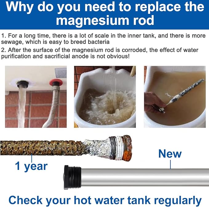 Magnesium Anode Rod 44" for Hot Water Heater,Compatible with Rheemm A.O. Smithh Giantt,Reliancee Richmondd,Hex Head 3/4" NPT x 44" Corroation Protect Anode Rod for Home Water Tank(Pack of 2)