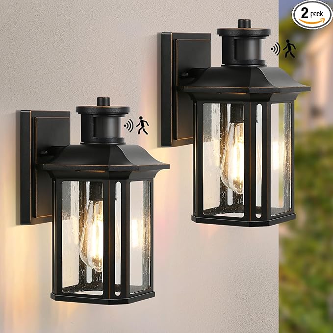 2 Pack Motion Sensor Outdoor Lights, 3 Adjustable Lighting Modes Porch Lights, Dusk to Dawn Exterior Lighting Fixture, Waterproof Outside Wall Lantern Sconce for House, Garage, Front Porch, ETL Listed