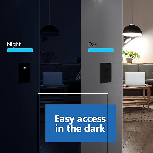 LIDER Minimalist Design Matte Finish Lighted Decorator Switch, Frameless Paddle Light Switch with Locator Light, Grounding Screw, 3-Way or Single Pole, 15A 120V, UL Listed,LS15-3W-BK10P, Black,10 Pack