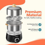 Hard Boiled Egg Cooker - CACHOO 14-Egg Rapid Stainless Steel Egg Boiler with 30-Min Timer & Auto Shut Off, Compact Electric Vegetable Steamer for Cooking, Dishwasher Safe, Black