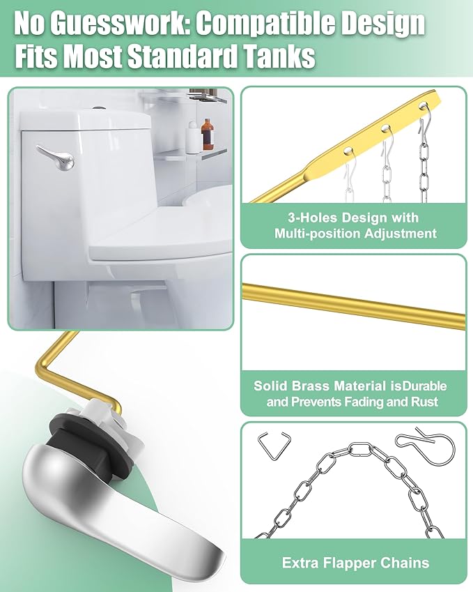 Universal Toilet Bowl Flush Handle Replacement Kit Side Mount, Toilet Repair Kit Inside Tank Chain Flusher Handle Lever Replacement Parts Compatible with American Standard Mansfield Kohler TOTO Eljer