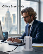 Power Strip Surge Protector, 10 Ft Extension Cord with 12 AC Multiple Outlets 4 USB (1 USB C), SMALLRT Power Tower Desktop Charging Station (White, 6.5 FT)