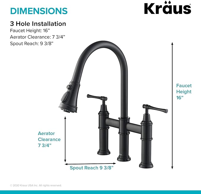 KRAUS Allyn Transitional Bridge Kitchen Faucet with Pull-Down Sprayhead in Matte Black, KPF-3121MB