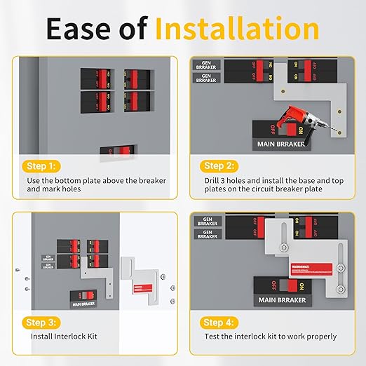 Generator Interlock Kit Compatible with Eaton Cutler Hammer Challenger BR-200 150 and 200 AMP Panel, Interlock Kit 1 1/4 to 1 1/2 Inch Spacing Between Main and Branch Breaker
