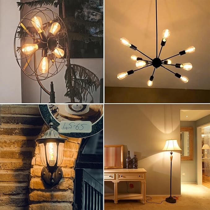 4 PCS Dimmable Vintage LED Edison Bulbs, 6W Equivalent 60 Watt, Warm White 2700K, Antique Flexible Spiral LED Filament Light Bulb, ST58 (ST19), 600 Lumens, E26 Base, Clear Plastic