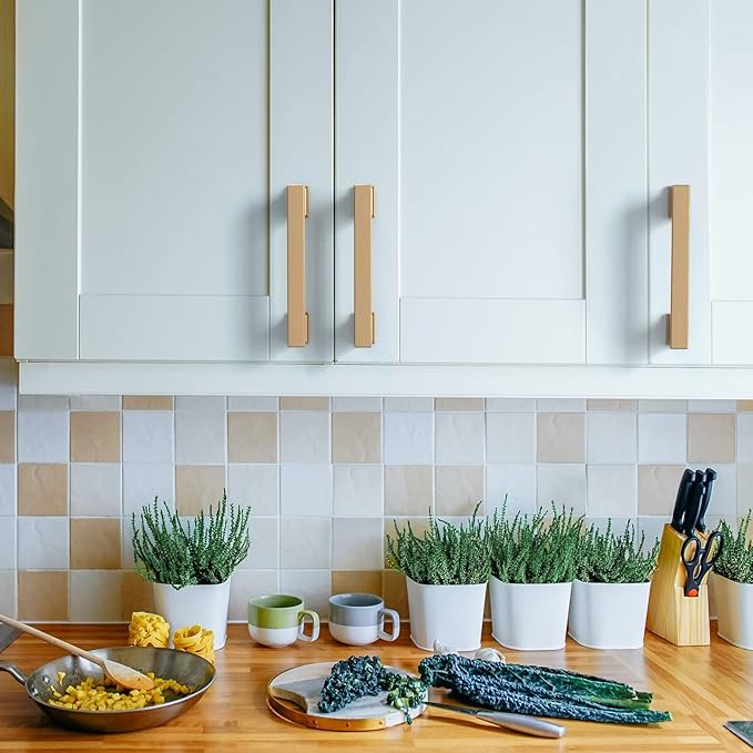 Asidrama 10 Pack 3.75 Inch(96mm) Champagne Bronze Kitchen Cabinet Handles, Brushed Brass Cabinet Pulls Gold Kitchen Cabinet Hardware for Cupboard Drawer Pulls