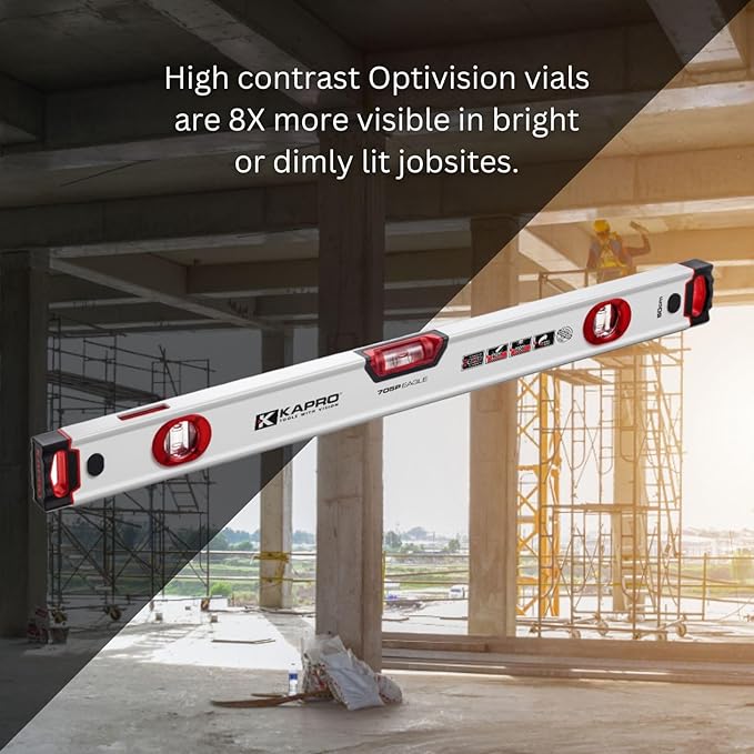 Kapro - 705 Eagle Box Level - OPTIVISION & Plumb Site - Features 2% Gradient, Acrylic Vials, and Wall-Grip - For Masonry and Concrete Jobs - VPA Tested - 72 Inch