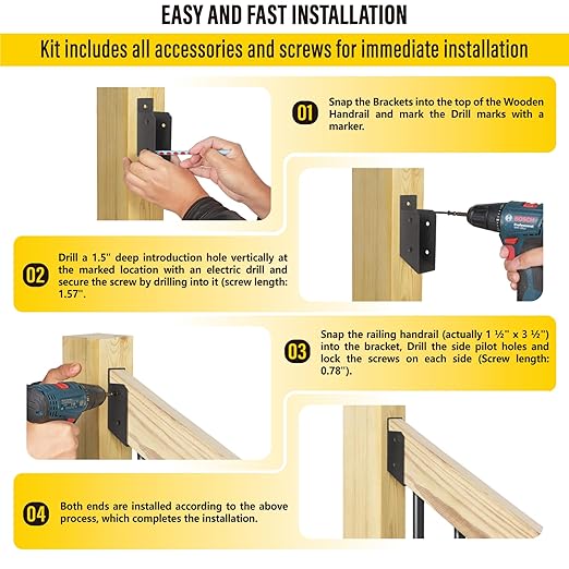 201 Stainless Steel 2" x 4" (1 ½" x 3 ½" Actual) Deck Railing 35° Stair Connectors, for Deck Railing Stair Handrail Connection Installation Deck Railing Bracket (2 Pair-Black)