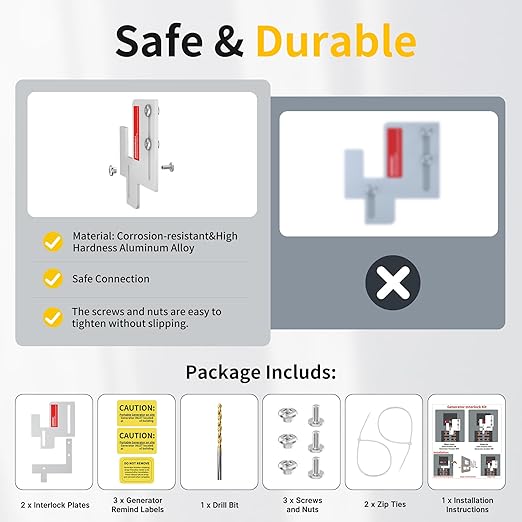Joinfworld Generator Interlock Kit Compatible with Eaton Cutler Hammer BR and CH Series 150 and 200 amp Panels, Eaton Interlock Kit with 1 1/4 to 1 7/16 Inch Spacing Between Main and Generator Breaker