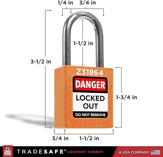TRADESAFE Lockout Tagout Locks Set - 10 Orange Keyed Alike Padlocks, 2 Keys Per Lock, OSHA Compliant Loto Locks for Lock Out Tag Out Stations, Premium Grade