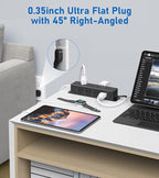 30W USB C Power Strip Surge Protector,Ultra Thin Flat Plug Power Strip 4 Side 12 Outlets,1 PD Fast Charing,2 USB-C, 2 USB-A(4 USB Total 40W),6ft Slim Extension Cord,16 in 1 Desk Power Bar,1200J Black